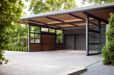 Een moderne aluminium carport met fietsenstalling, strak en onderhoudsvriendelijk.